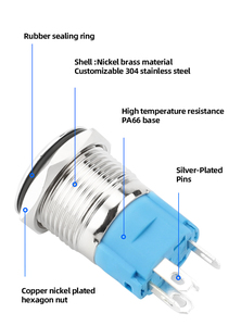 16mm Momentary <strong>Push</strong> <strong>Button</strong> <strong>Switches</strong> 5A 5pin Metal <strong>Push</strong> <strong>Button</strong> <strong>Switch</strong> <strong>with</strong> Red <strong>LED</strong> - Product Image 3