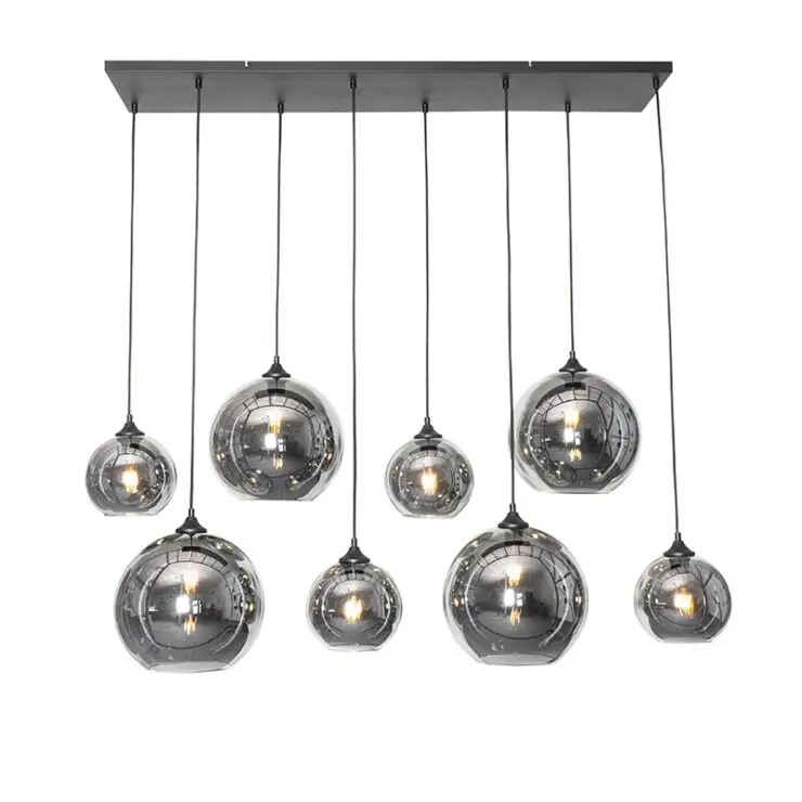 Fabriek Groothandel Art Deco Hanglamp Zwart Met Rookglas 8 Lampjes Led Hanglamp Licht Voor Eetkamer