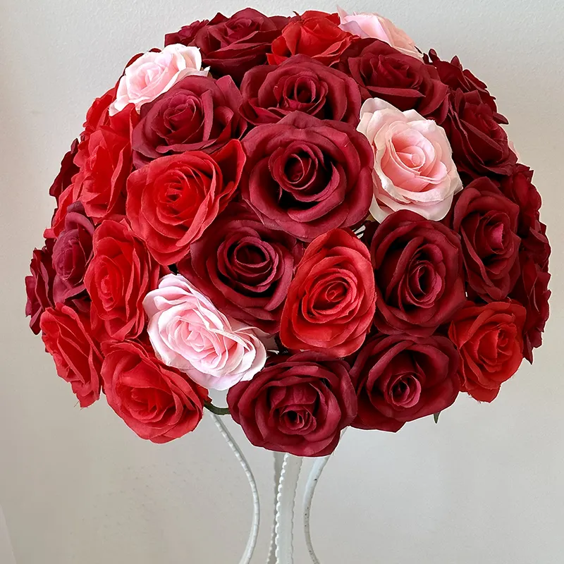 Arreglo de flores de boda Hecho a mano Floral Seda Mesa DE BODA Artificial Rojo Rosa Centro de mesa Bola de flores