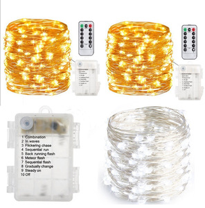 Luces de hadas con pilas a prueba de agua de 5M 10M con mando a distancia 8 modos temporizador cadena alambre de cobre LED cadena de luces - Product Image 3