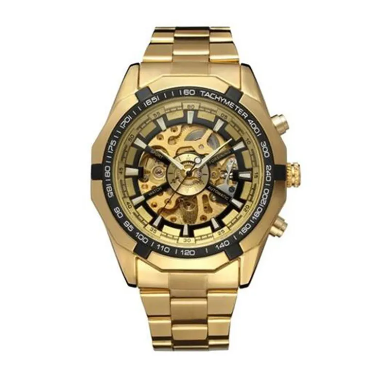 WINN-Reloj de pulsera de acero inoxidable para hombre, accesorio masculino de pulsera con diseño de esqueleto automático y logotipo personalizado, promoción de 246