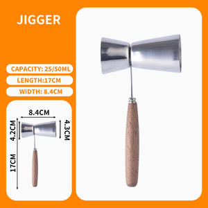 Factory Direct Japanese Style 25/50ml Stainless Steel Measure Custom Bar Double Cocktail <strong>Jigger</strong> with Wood Handle - Product Image 6