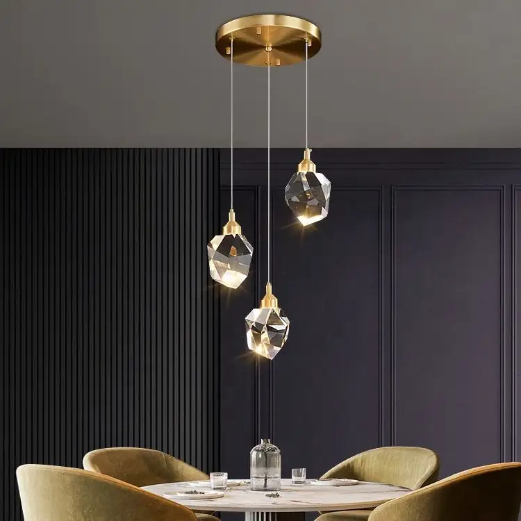 구리 펜던트 라이트 크리스탈 전등 갓 현대 럭셔리 삼색 램프 레스토랑 바 침실 침대 옆 천장 샹들리에