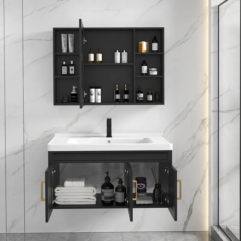 Precio más barato diseño simple gabinete de almacenamiento de baño de aluminio montado en la pared moderno gabinete de baño de pizarra vanidad