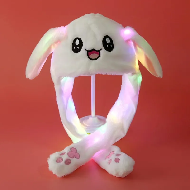 Wholesale custom Hat Funny kawai Plush led light Glowing Moving Ear Hat Flap Cosplay Hat Rabbit Animated Cap Plush Cute Caps