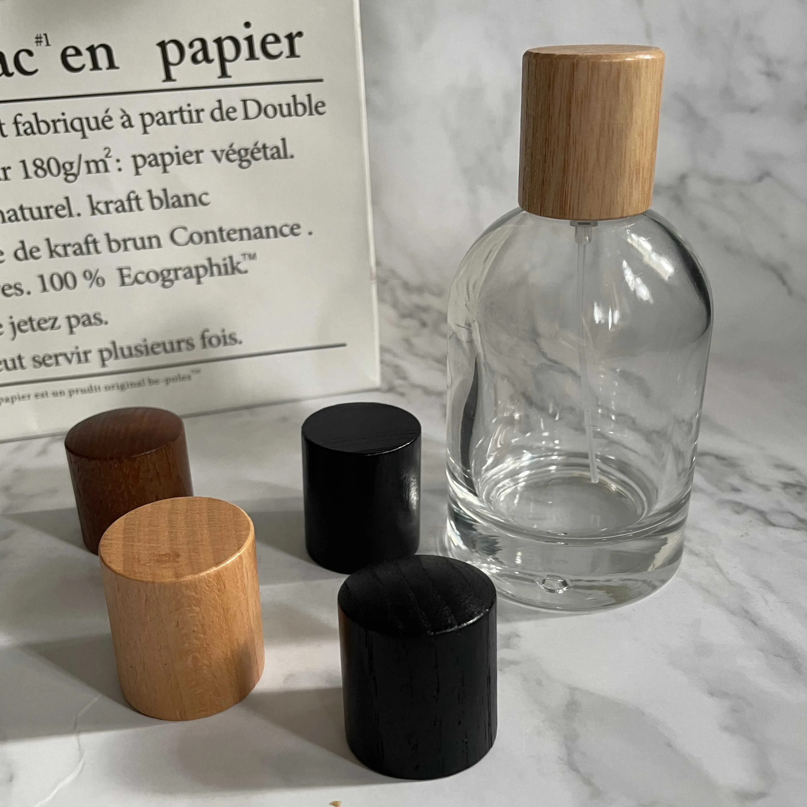 Different type wooden material bottle caps for perfume