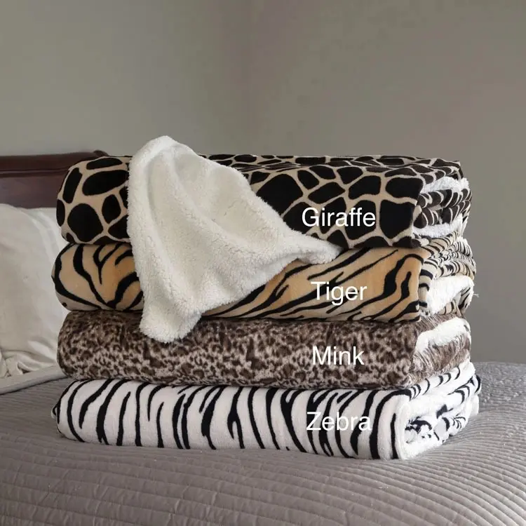 High Quality Reasonable Price Windsor Home Super Soft Animal Print Design with Sherpa Fur Fleece Fabric Backing Blankets