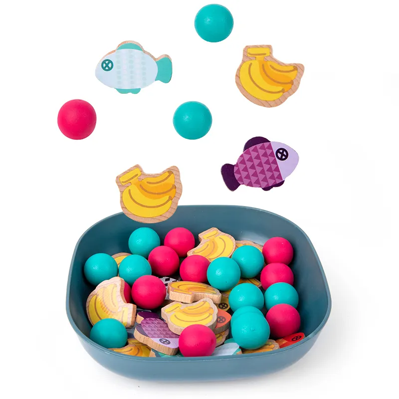 New Product Cute Monkey And Cat Feeding Food Game And Clip Beads Game Wooden Educational Toys For Kids