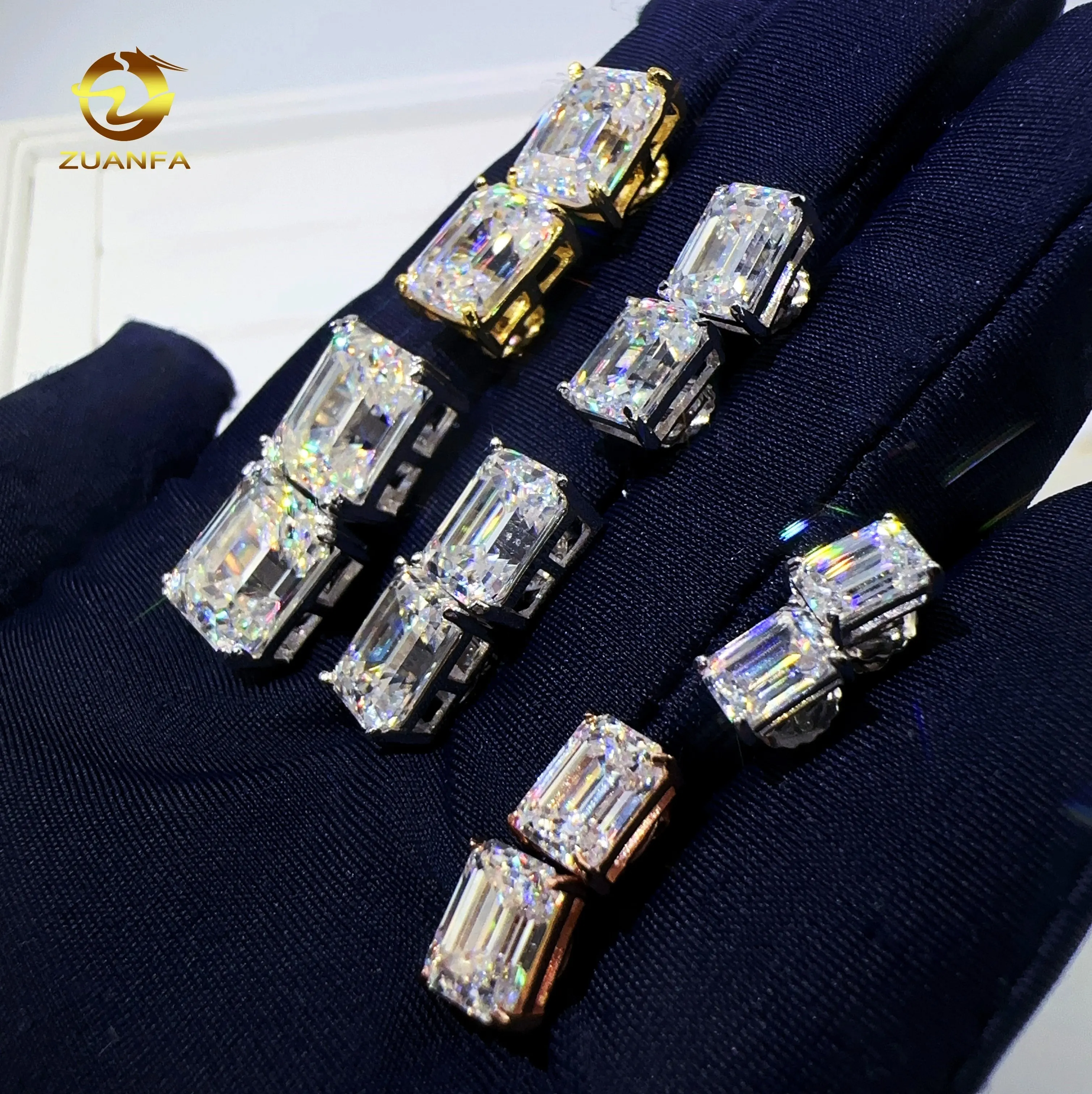 Zuanfa Wholesale Factory Price VVS Emerald Diamond 925 Sterling Silver Jewelry Screw Back Moissanite Stud Earrings