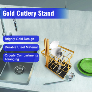 Sắt Vàng Dao Kéo Giá 18 Ngăn Countertop Đồ Dùng Chủ Nhỏ Giọt Khay Đũa Lồng Bạc Caddy Cho Nĩa Dao Muỗng - Product Image 3