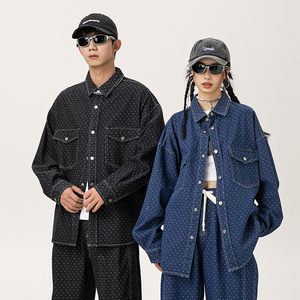 复古水洗钻石牛仔夹克，配有钩编编织正面标志OEM服务 - Product Image 6