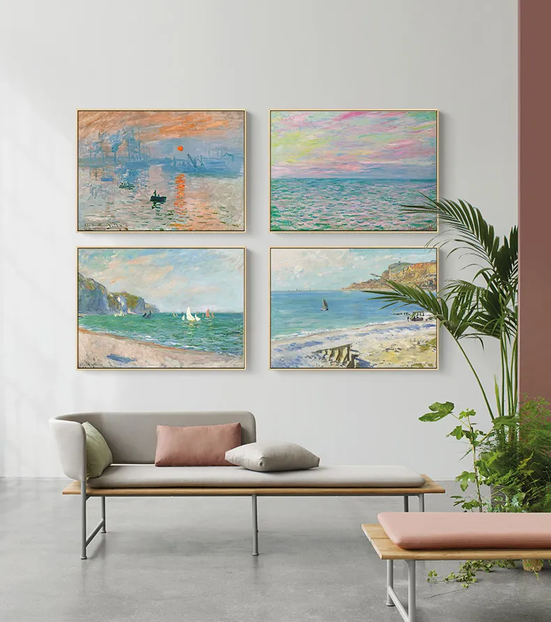 Cuadro de paisaje abstracto moderno para decoración del hogar, pintura sobre lienzo de Monet famoso, póster nórdico impreso, imagen para sala de estar