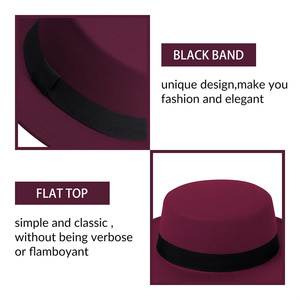 Hot bán hợp thời trang hai màu tone Len cảm thấy hat Flat Top rộng vành phụ nữ Fedora Hat - Product Image 4