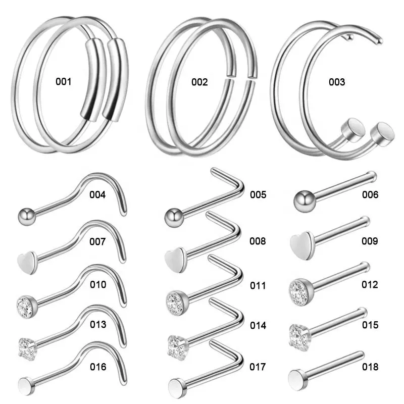 316L الفولاذ المقاوم للصدأ الجراحية 18 مقياس 20 جرام الفضة ارتفع الذهب مثير حلقة الأنف ترصيع مجوهرات هوب
