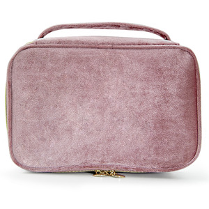 Wholesale Customizable Ladies Travel Makeup Bag Candy Pattern Velvet Cosmetic <strong>Pouch</strong> with Zipper Closure Fashionable Handle Case - Product Image 4