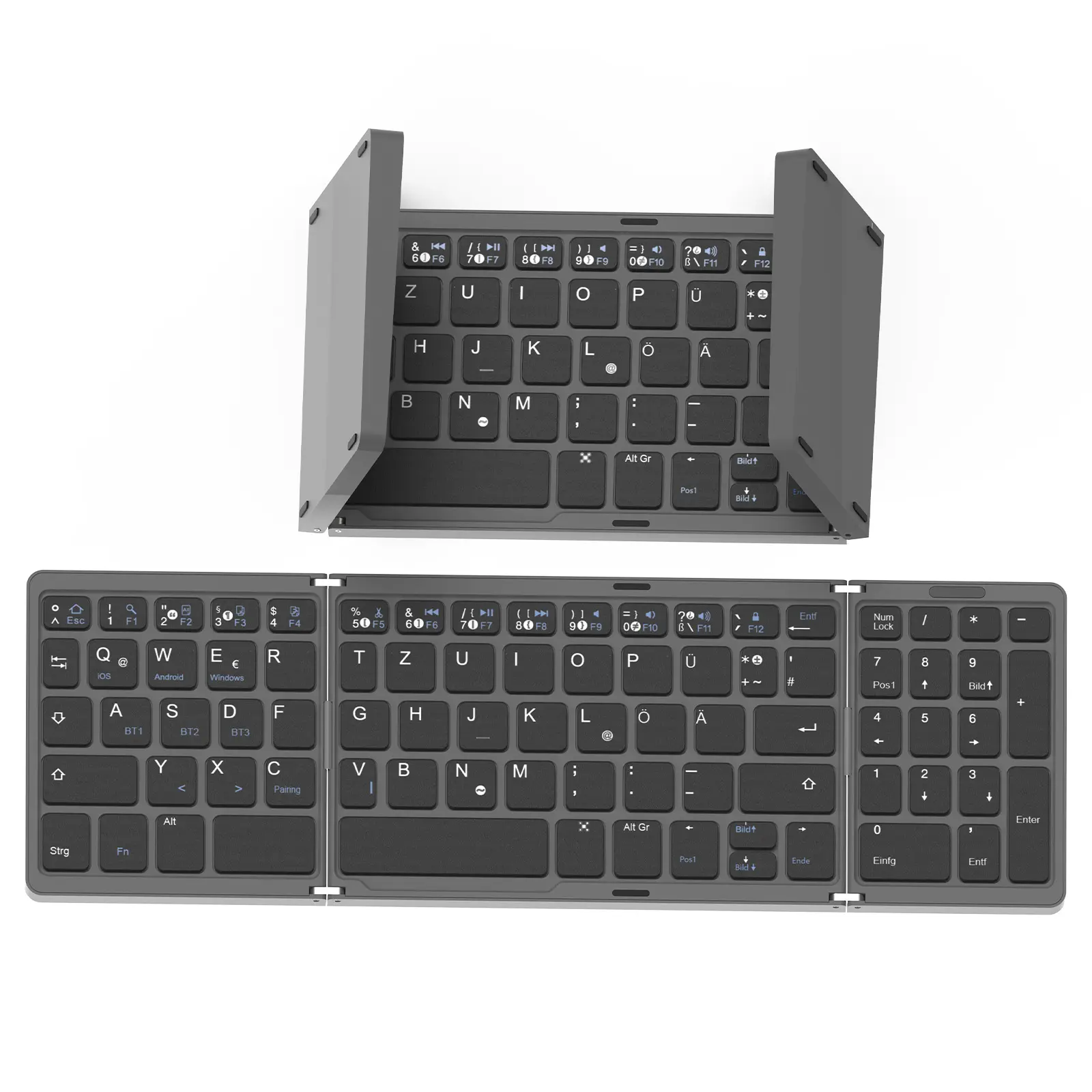 Ultra Slim Mini Full Size teclado Alemão Sem Fio para Teclado Ipad Dobrável Teclado Portátil Sem Fio com Teclado Numérico