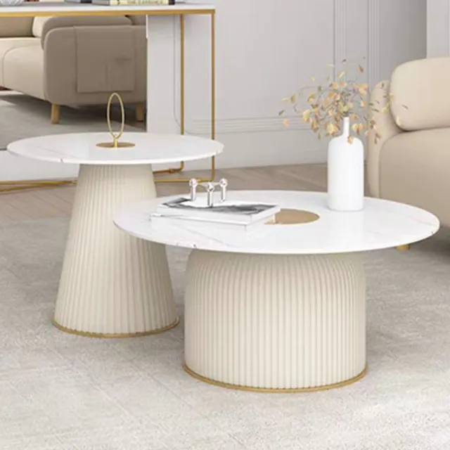 Salon moderne, léger et luxueux Table basse pour la maison Table de salle à manger ronde en marbre de style crème