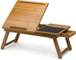 Bandejas de bambú para almacenamiento de ordenador portátil, mesa de madera con alfombrilla de ratón integrada, soporte ajustable para cama - Product Image 1
