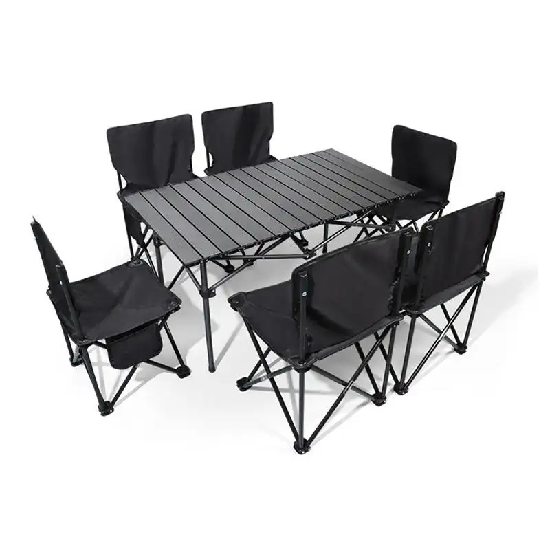 Özel Logo dış mekan mobilyası Oxford Fiber alüminyum taşınabilir katlanabilir katlanır masa ve sandalye seti kamp piknik etkinlikleri için