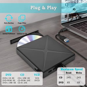 便携式USB 3.0外置DVD驱动器新CD/DVD +/- RW播放器，适用于笔记本电脑和台式机光盘驱动器，兼容光盘刻录 - Product Image 2