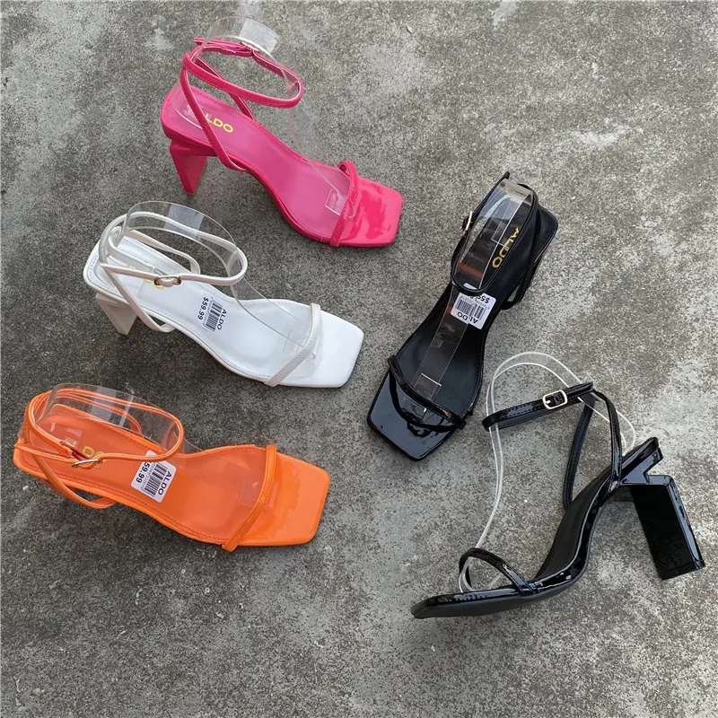 2023 New ins Tidal Diamond Sexy Thin Heel High Heel Shoes Versatile Open Toe Line Sandals for Women