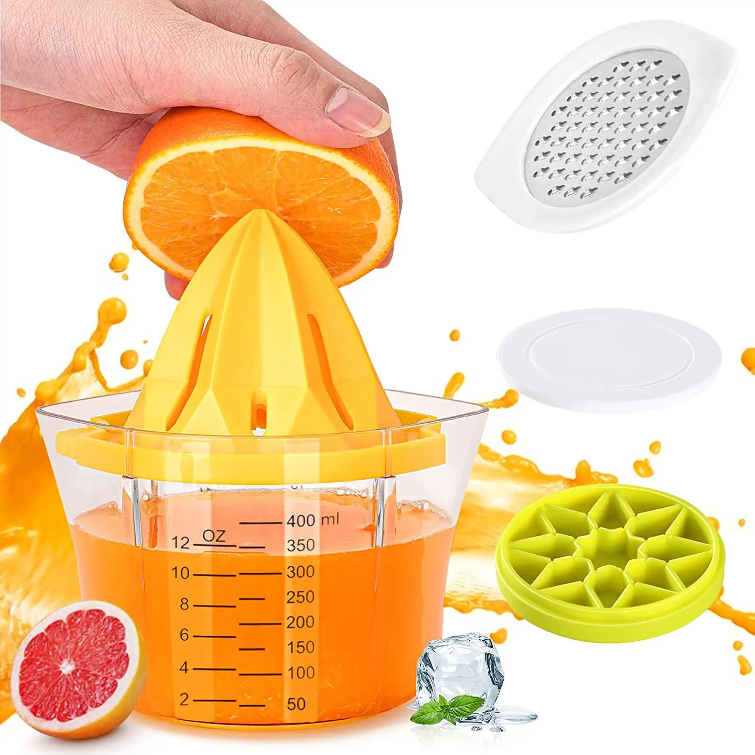 Citruspers Handmatige Juicer 5 In 1 Multifunctionele Citruspers Lime Oranje Juicer Met Maatbeker Rasp Anti-Slip Ruimer