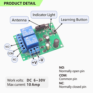 433兆赫通用无线遥控开关DC 6v 12V 24V 30v车库门电机控制器，带两个发射器 - Product Image 4