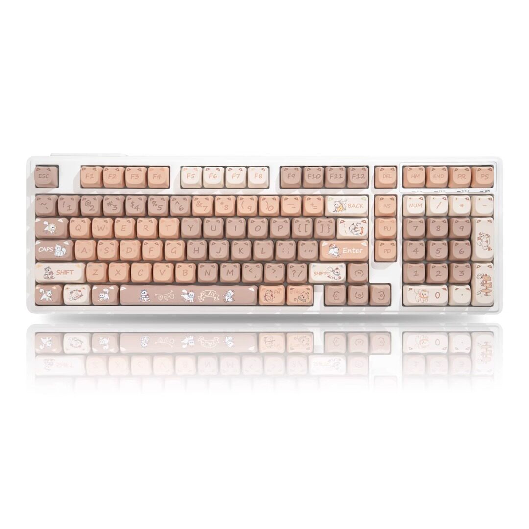 White-YG102 Keyboard+Mao Naughty Cat Keycaps
