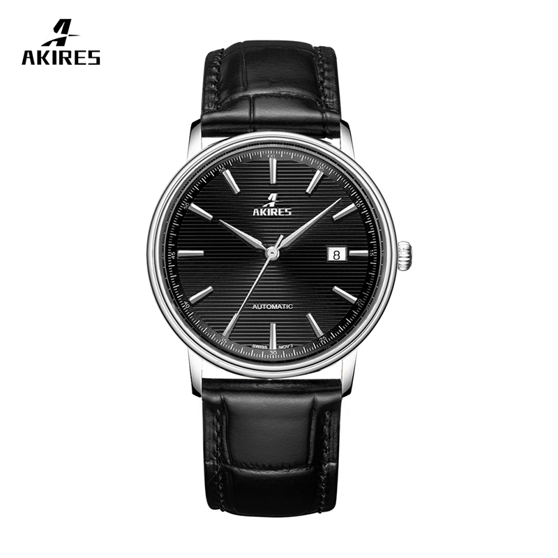 silver case black dial