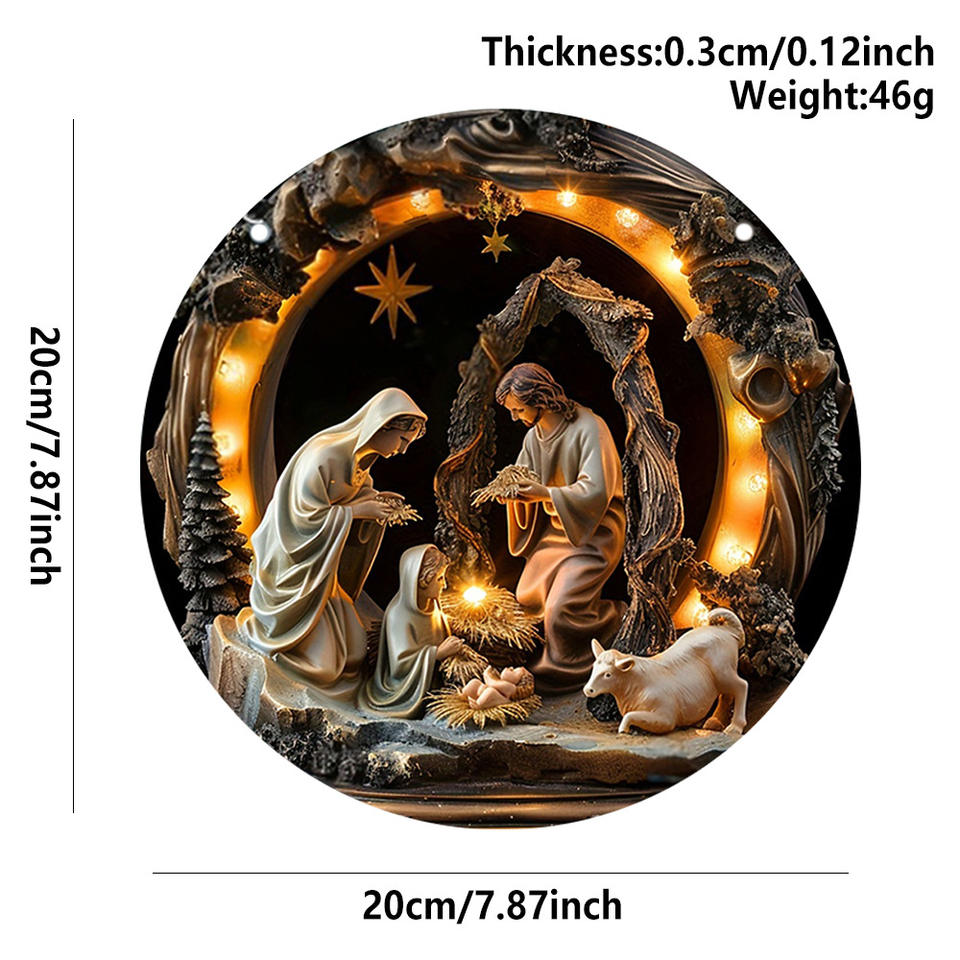 Spot Wooden Jesus Birth Baptism Circular Logo Wall Hanging Decoration for Bedroom Living Room Home Door Number Pendant
