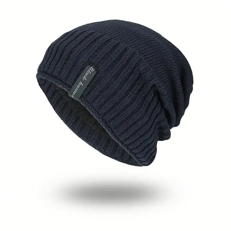 Chapéu de lã de malha para inverno, gorro de lã quente liso e comprido com borlas