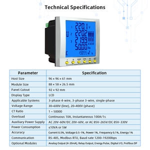Yada yd2202 LCD RS485 modbus rtu kỹ thuật số điện hiện tại điện áp Hệ số công suất đo lường đơn/3 pha điện phân tích màn hình - Product Image 5