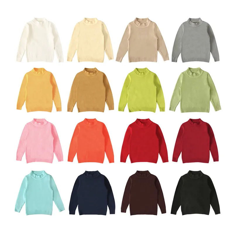 BEIBEIHAPPY Wholesale Price Unisex Baby Kids Long Sleeve Turtle Neck Plain Solid Color Knit Pullover Sweaters Warm