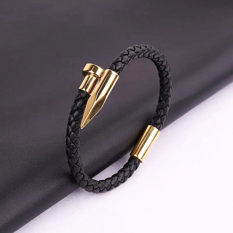 Haute Qualité Logo Personnalisé En Acier Inoxydable Charme Aimant Fermoir Véritable Bracelet En Cuir Véritable Hommes JBS11320