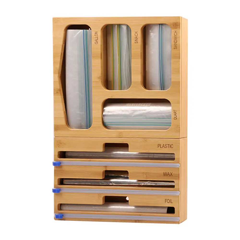 Supporto da parete in bambù con chiusura lampo per riporre la borsa Organizer in alluminio per cassetto in bambù con chiusura a chiusura lampo per cucina