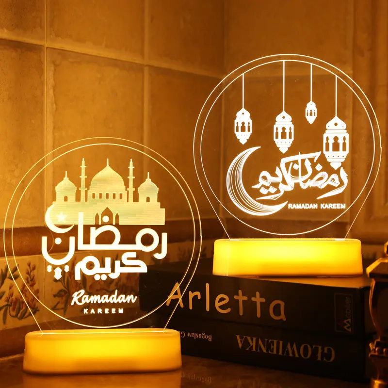 Hintcan letras musculares de led, letras arábicas formato crescente acrílico lâmpadas de led adequadas para decoração de eid