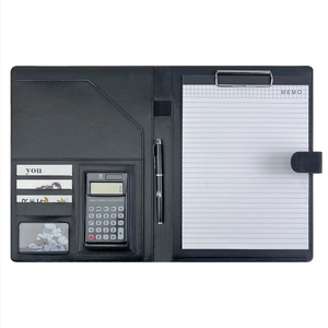 Carpeta de cuero PU Cuaderno A4 Cartera de cuero personalizada con calculadora