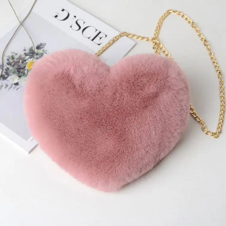 Love wool – portefeuille en forme de cœur à une épaule pour femme, pochette en forme de cœur, avec chaîne artificielle