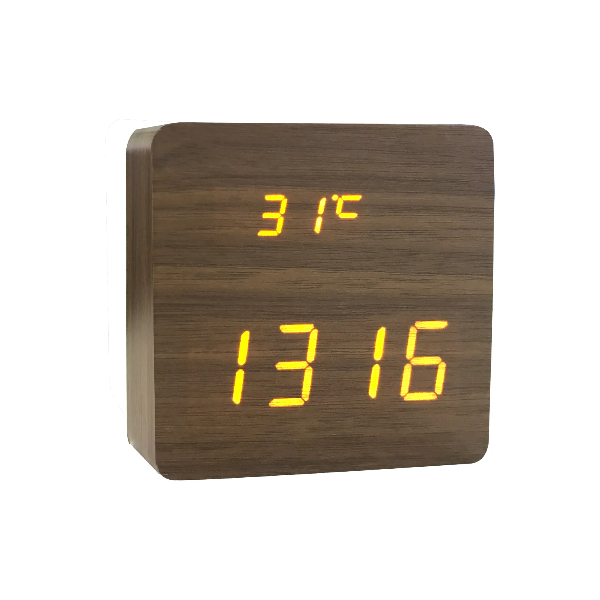 EWETIME Multi-functional wooden table digital clock with 3 alarm, calendar