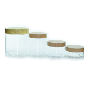 PETプラスチッククリアワイドネック化粧品ルーズパウダースタッカブルジャー、木製竹キャップシーリングライナー付き100ml 120ml 150ml 200ml - Product Image 2