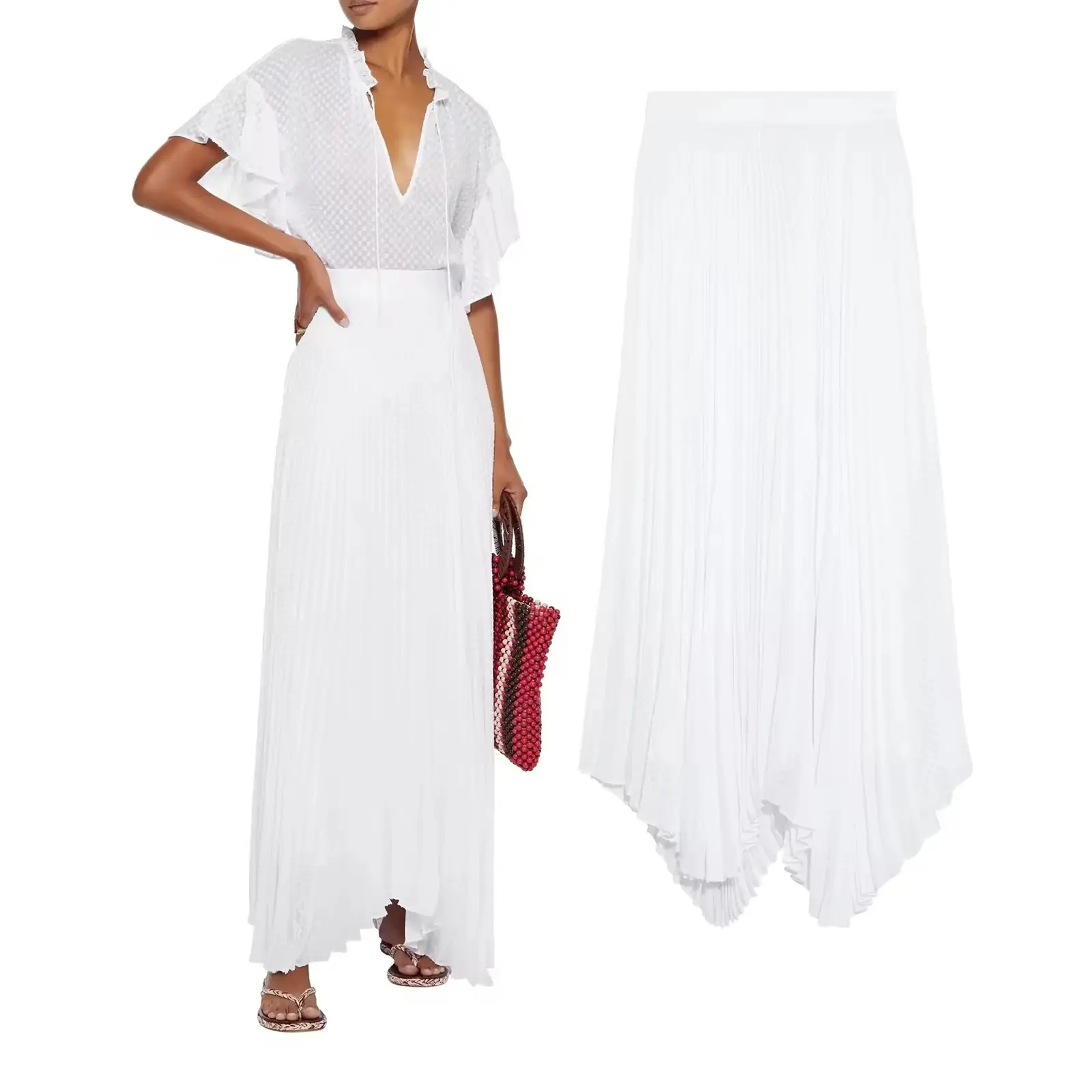 New Fashion Iso Certificate Manufacturer China Oem Accept Fashionable New Arrivals Asymmetric Pleated Fil Maxi Skirt