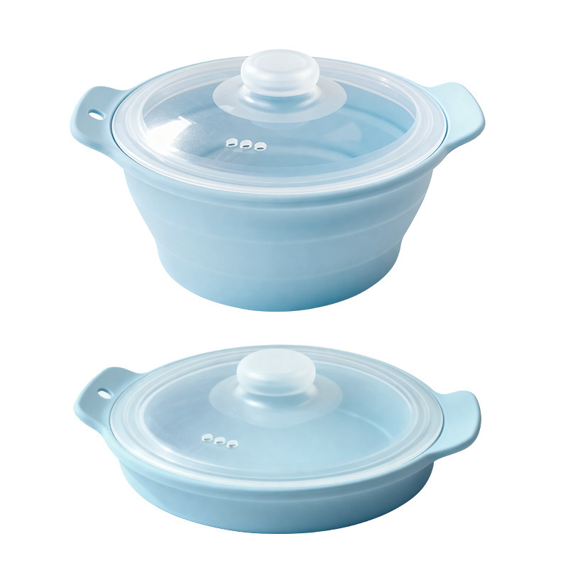 Round light blue-foldable steamer