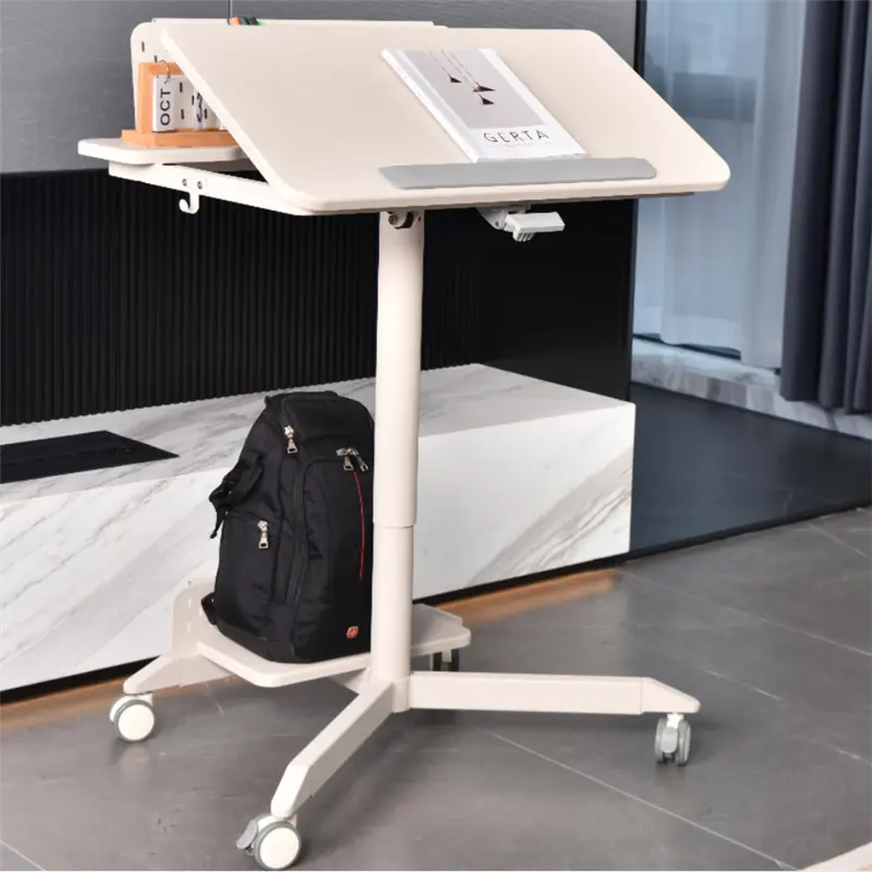 Escritorio móvil con resorte de gas portátil para oficina Escritorio de pie con asiento ajustable en altura