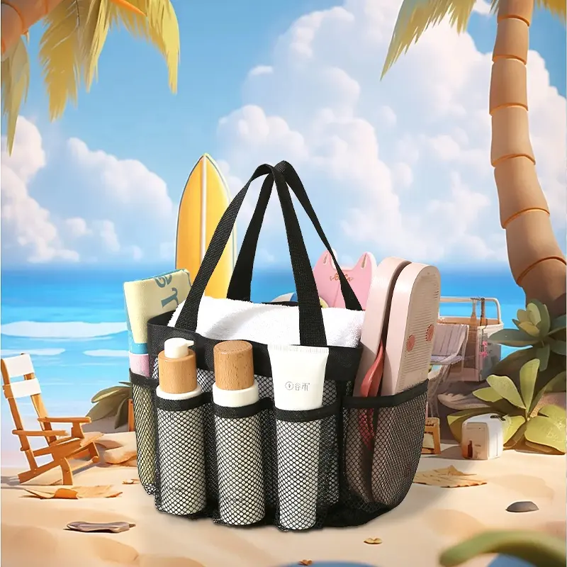 Bolsas de playa de malla Múltiples bolsillos ligeros Bolsa de mano de playa de natación de verano plegable para bolsas de piscina de vacaciones