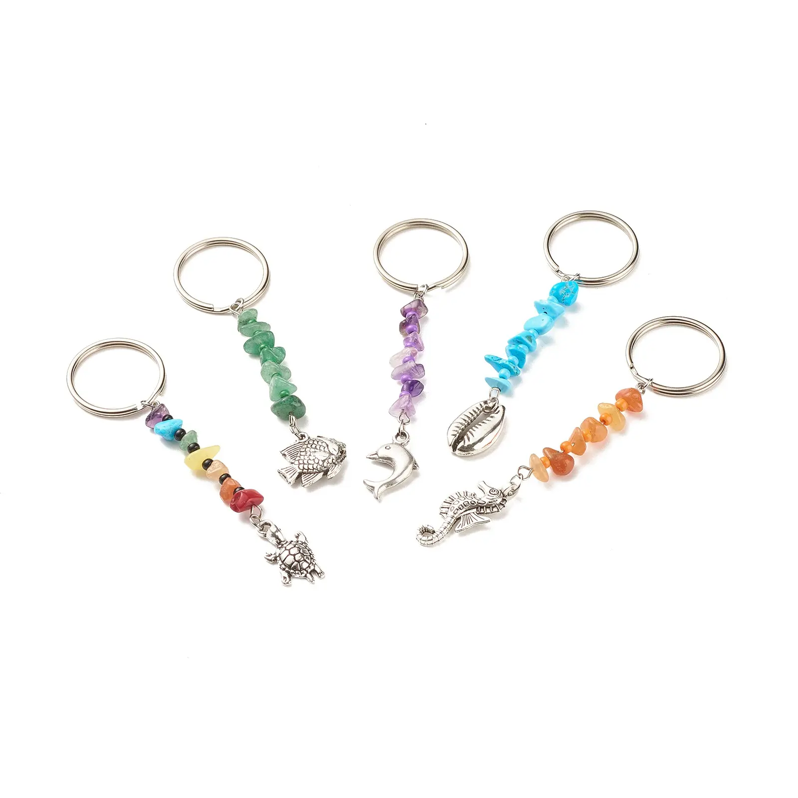 Arbre de vie 7 Chakra Nature gravier pierre cristal porte-clés avec poisson tortue pendentif accessoires anneau Protection porte-clés