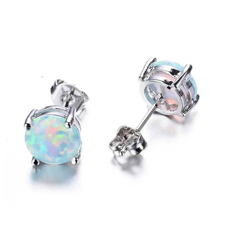 Vintage Silber Farbe Hochzeit Ohrringe Grün Opal Quadrat Zirkonia Stein Ohrringe Mehrfarbige Kristall Kleine Ohr stecker