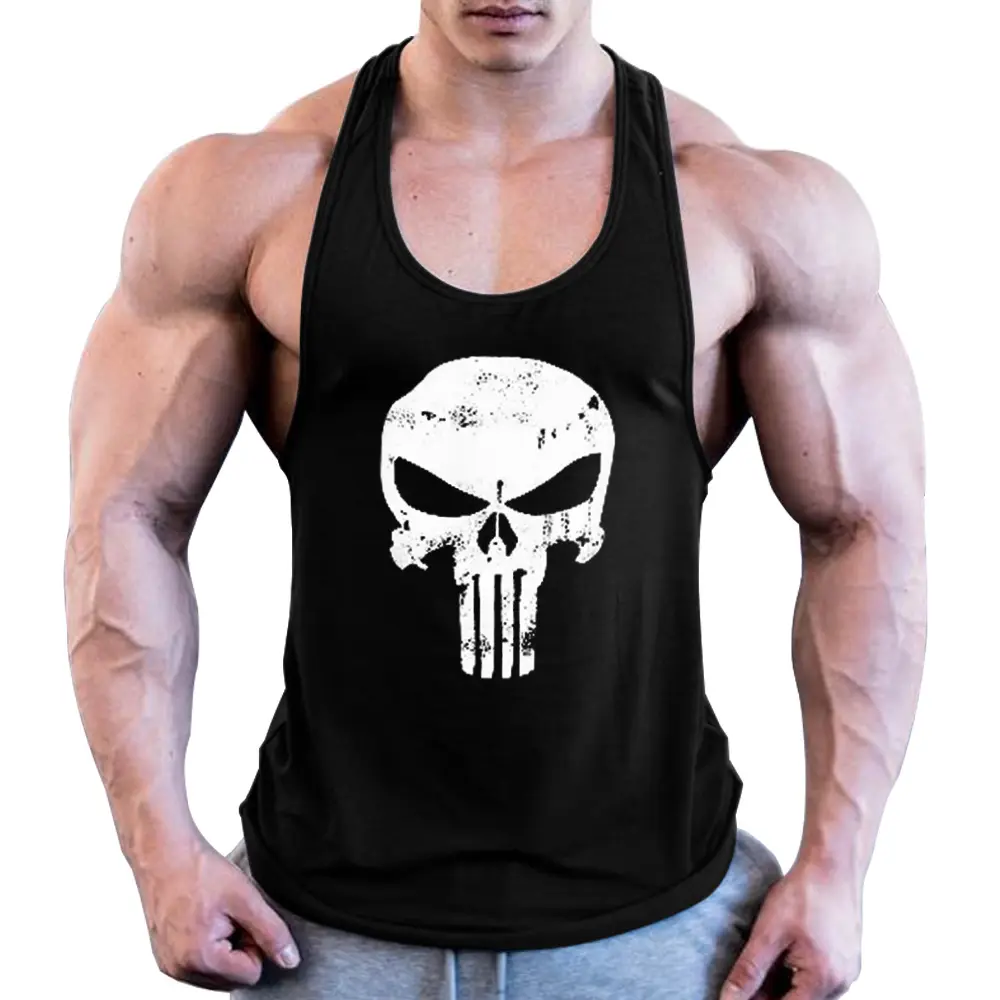 2024 new outdoor fitness sports customizable cool and breathable retro skull print men's plus size vest