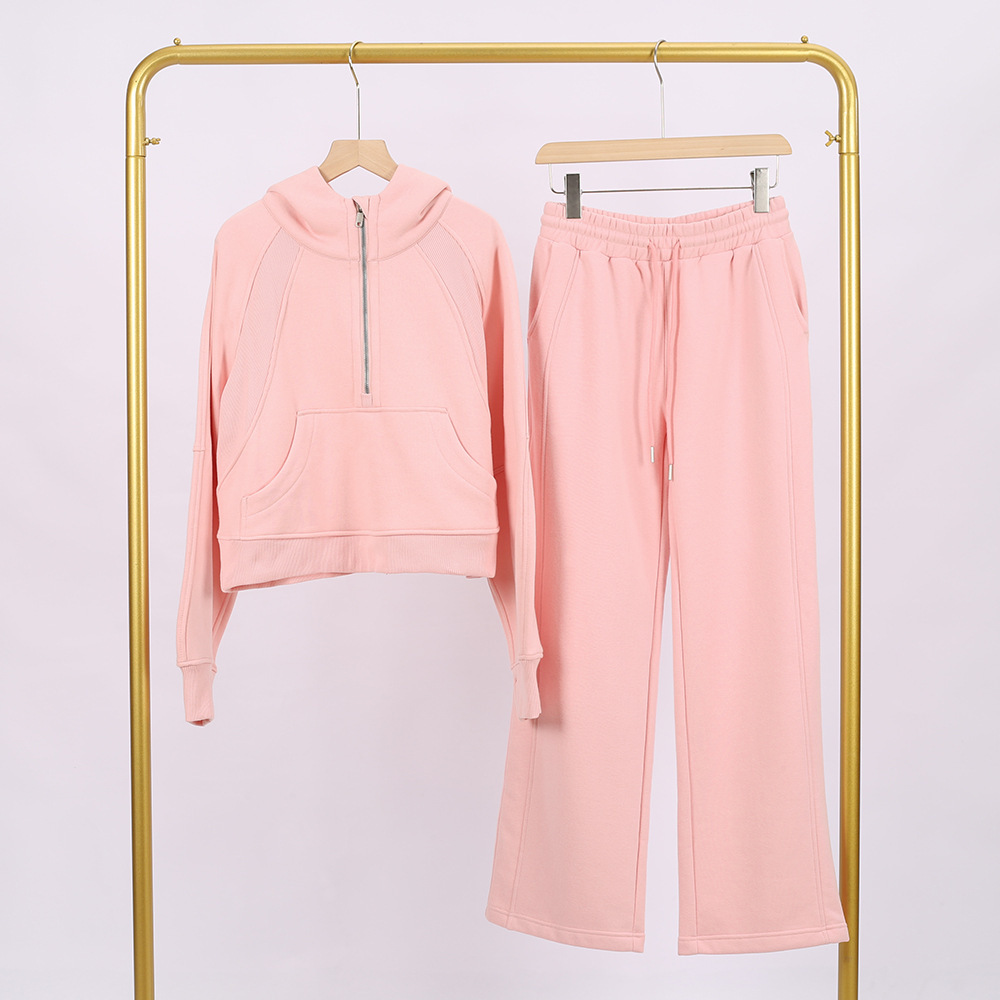 Set di pantaloni da tuta con cappuccio e mezza zip in tessuto effetto peonia