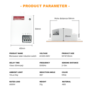 Gizli monte Mini AC220V 360 derece LED mikrodalga Radar hareket sensörlü ışık anahtarı otomatik ayarlanabilir endüktif işık anahtarı - Product Image 2