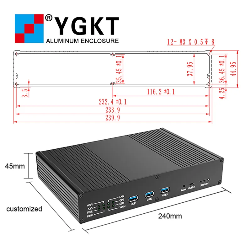 YGK-028 240x45x160mm/9.45 ''x 1.77'' x 6.3 ''(wxhxl) カーオーディオアンプ、データ通信デバイス、測定ツールエンクロージャー